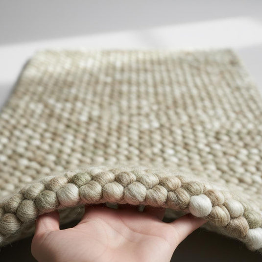 Translation missing: es.Handwoven Wool Pebble Rug – Sage Green &amp; Cream, Boho Nursery Rug