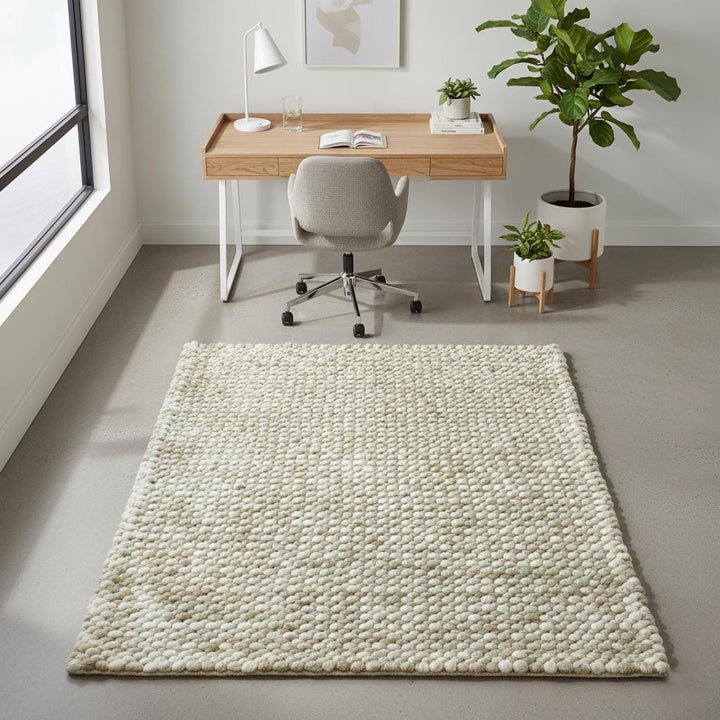 Translation missing: es.Handwoven Wool Pebble Rug – Sage Green &amp; Cream, Boho Nursery Rug