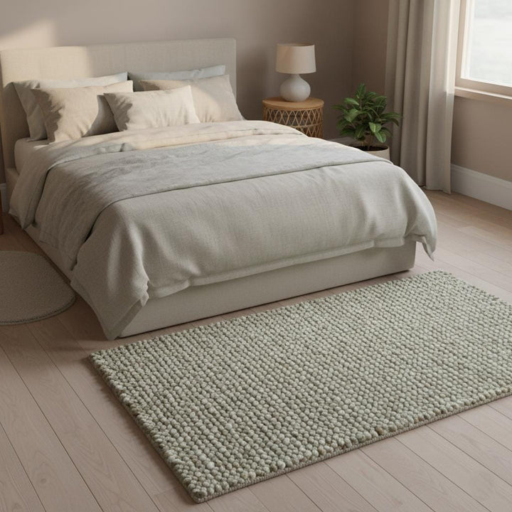 Translation missing: es.Handwoven Wool Pebble Rug – Sage Green &amp; Cream, Boho Nursery Rug