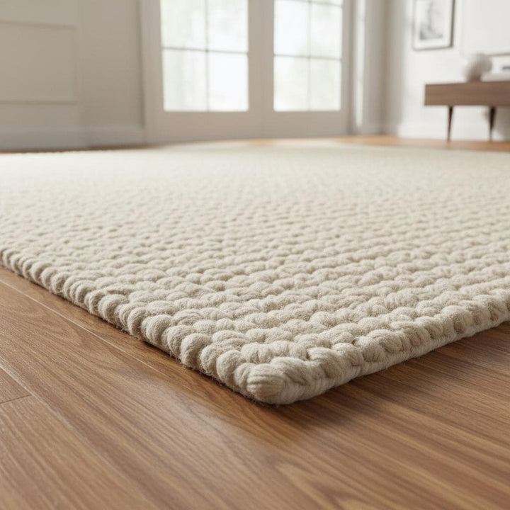 Translation missing: es.Minimalist wool rug with soft loop pile design, crafted for modern cozy interiors