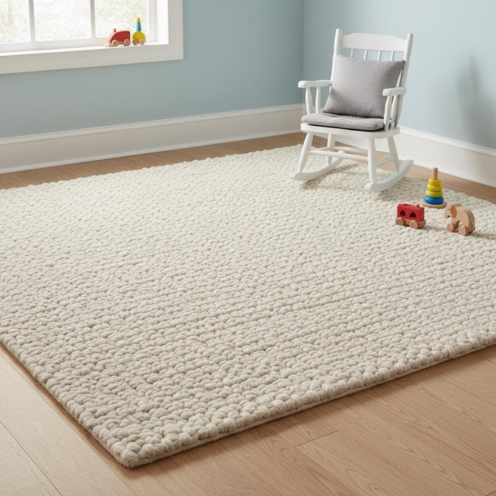 Translation missing: es.Natural wool carpet in cream tone, featuring durable handwoven loop pile texture