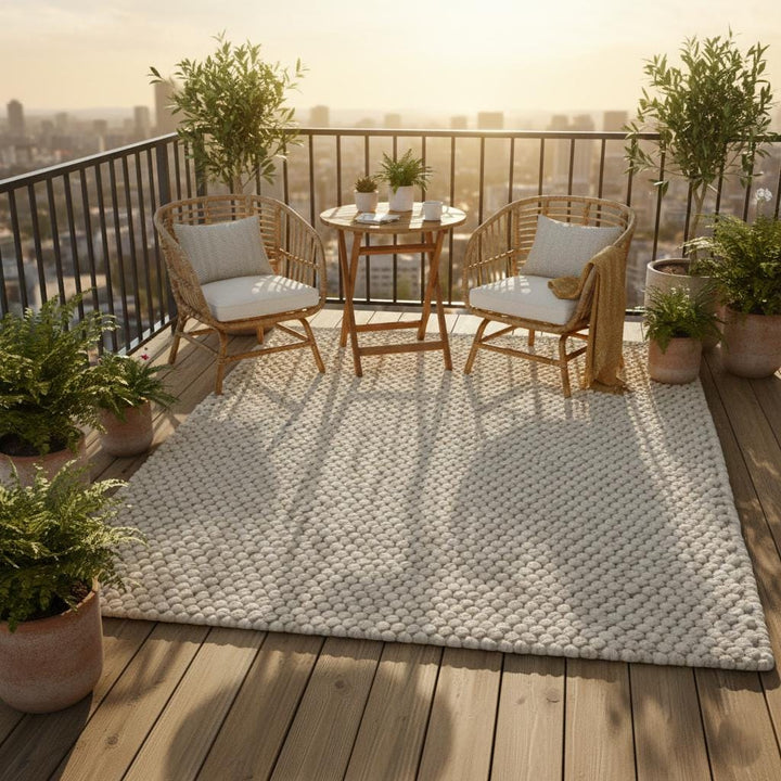 Translation missing: es.Handwoven chunky Wool Pebble Rug, Neutral Beige Textured Area Rug, Scandinavian Minimalist Living Room Carpet, Thick Cozy Natural Home Decor