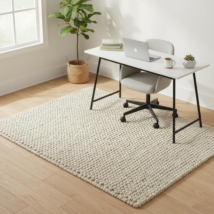 Translation missing: es.Handwoven chunky Wool Pebble Rug, Neutral Beige Textured Area Rug, Scandinavian Minimalist Living Room Carpet, Thick Cozy Natural Home Decor