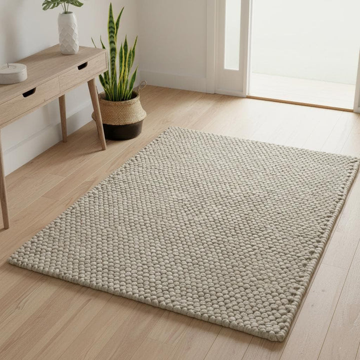Translation missing: es.Handwoven chunky Wool Pebble Rug, Neutral Beige Textured Area Rug, Scandinavian Minimalist Living Room Carpet, Thick Cozy Natural Home Decor