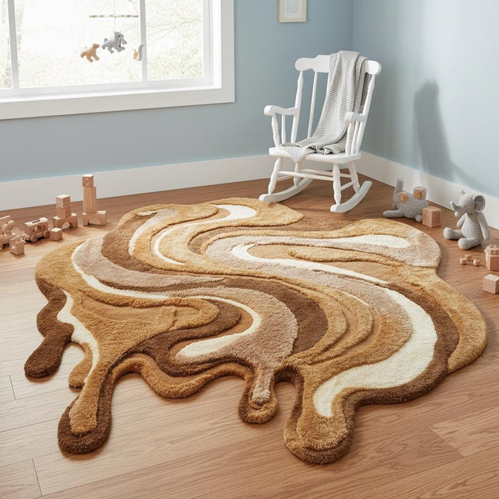 Translation missing: es.Earth tone modern rug with irregular shape and sculptural pattern, designer abstract carpet for living room