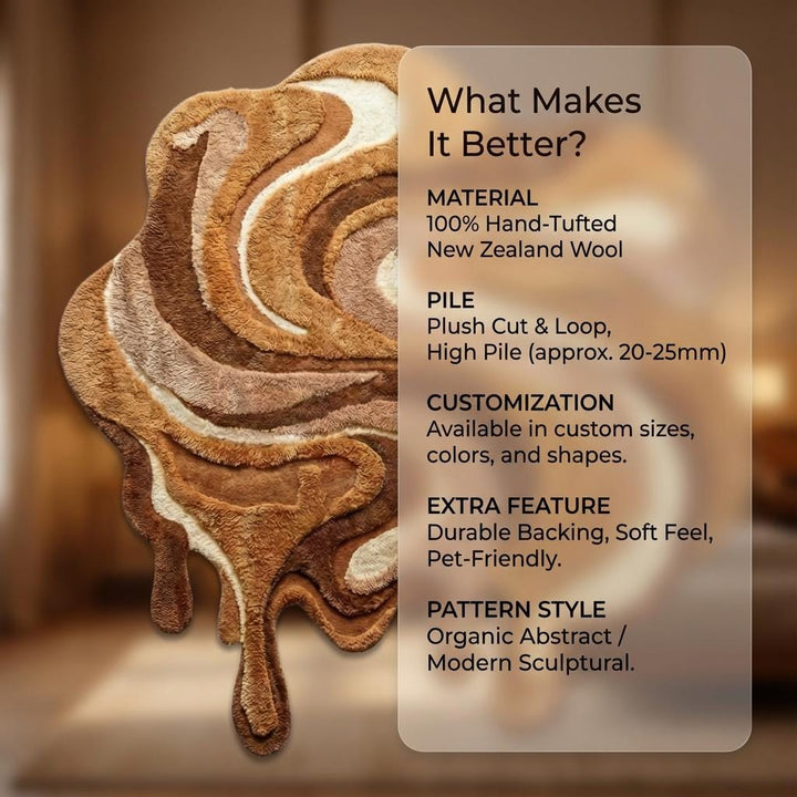 Translation missing: es.Irregular Shaped Abstract Rug, Organic Melting Area Rug, Modern Carved Texture Rug, Earth Tone Designer Rug for Living Room