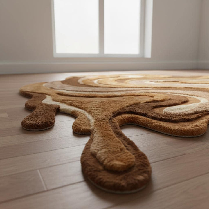 Translation missing: es.Irregular Shaped Abstract Rug, Organic Melting Area Rug, Modern Carved Texture Rug, Earth Tone Designer Rug for Living Room