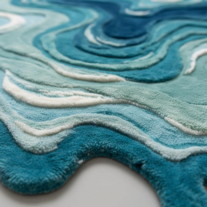 Translation missing: es.Irregular Shaped Melting Rug, Hand Tufted Blue Abstract Swirl Modern Art Carpet