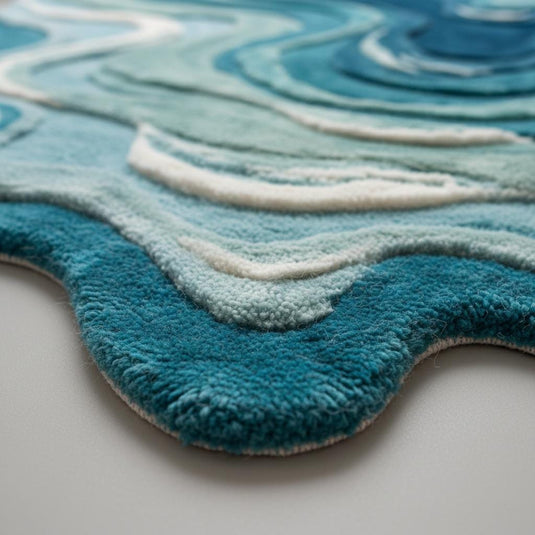 Translation missing: es.Irregular Shaped Melting Rug, Hand Tufted Blue Abstract Swirl Modern Art Carpet