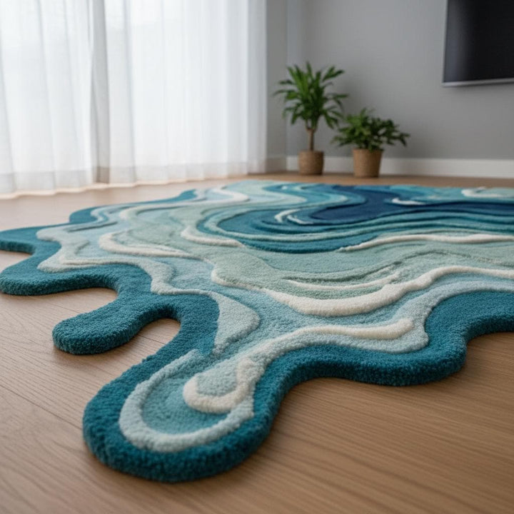 Translation missing: es.Artistic melting rug with sculpted layers, irregular abstract area rug for modern living room decor