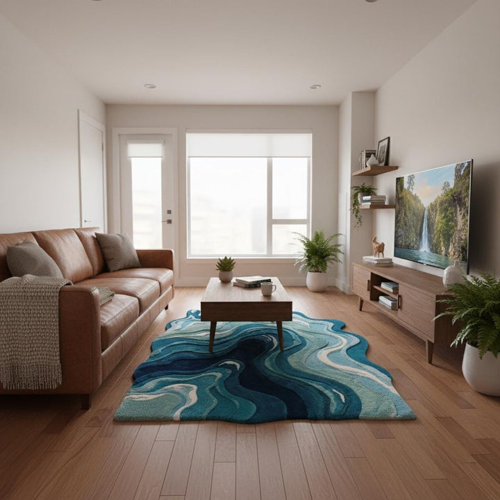Translation missing: es.Contemporary melting rug design with fluid abstract pattern, designer area rug for modern home styling
