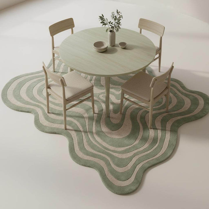 Translation missing: es.Irregular Squiggly Abstract Sage Green Rug, Modern Wavy Hand Tufted Accent Rug