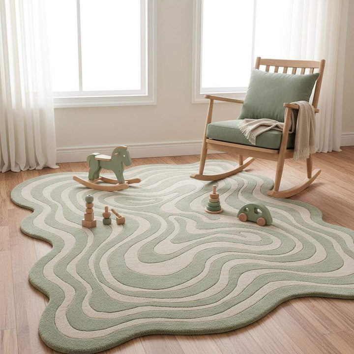 Translation missing: es.Sage green and beige abstract rug highlighting soft neutral tones and layered pattern