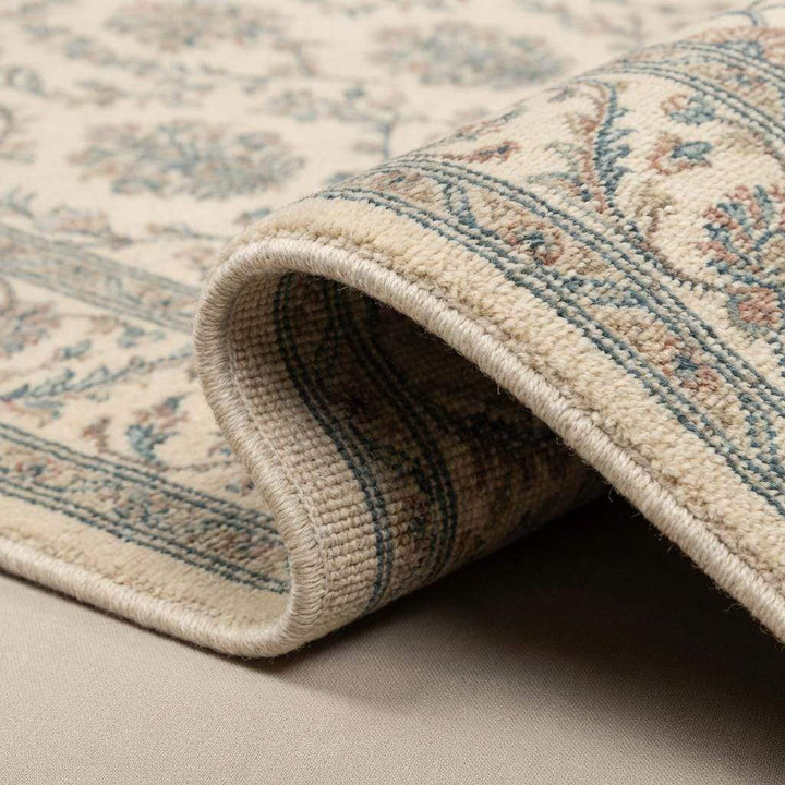 Translation missing: en.Ivory Blue Floral Hand Knotted Wool Area Rug