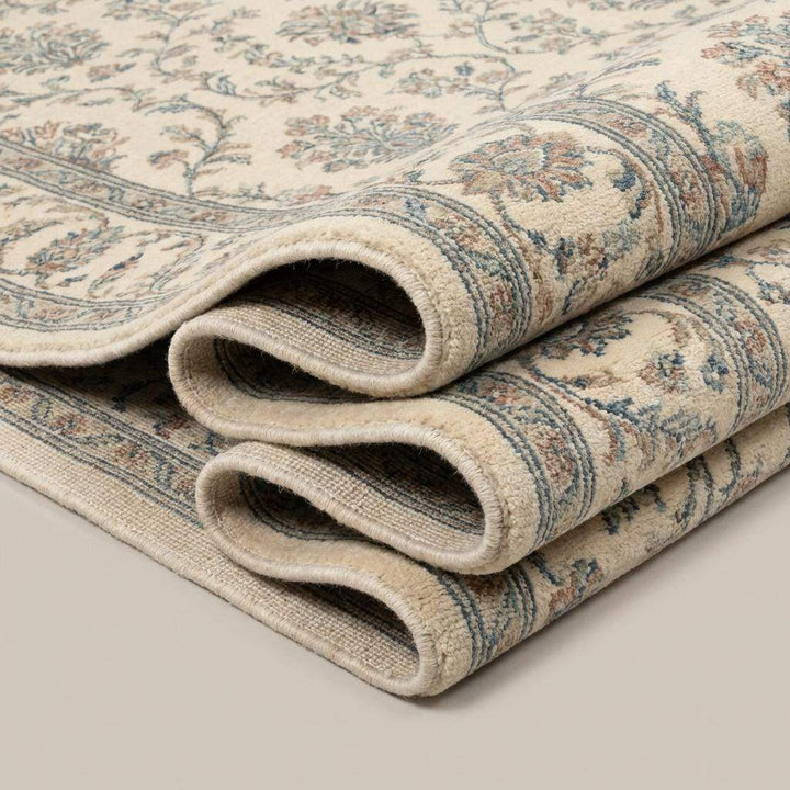 Translation missing: en.Ivory Blue Floral Hand Knotted Wool Area Rug