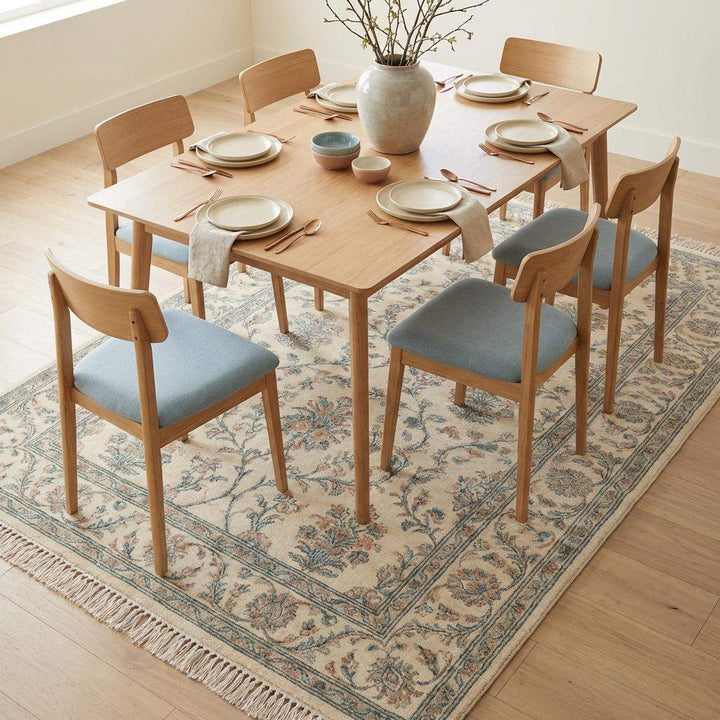 Translation missing: en.Ivory Blue Floral Hand Knotted Wool Area Rug