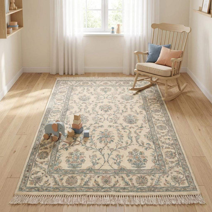 Translation missing: en.Hand knotted wool rug adding timeless warmth to interior décor