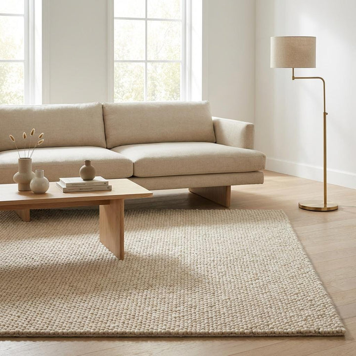 Translation missing: es.Ivory Chunky Wool Area Rug with Thick Looped Texture for Cozy Modern &amp; Minimalist Interiors