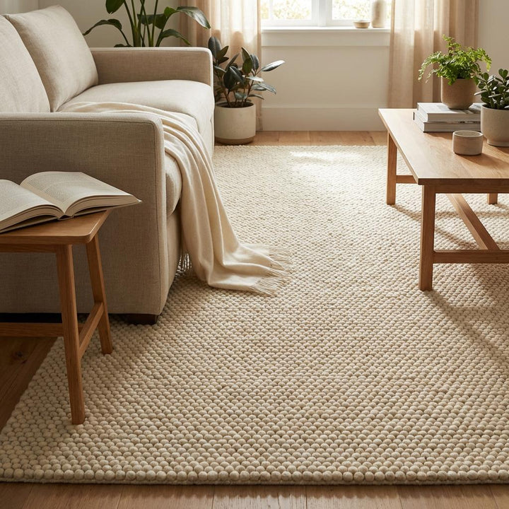 Translation missing: es.Ivory Chunky Wool Area Rug with Thick Looped Texture for Cozy Modern &amp; Minimalist Interiors