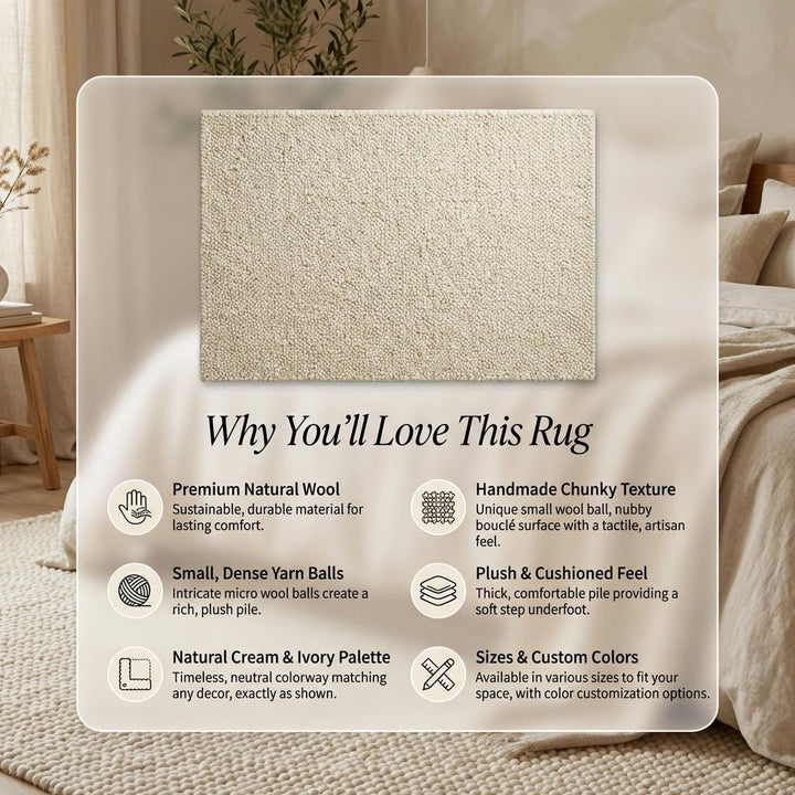 Translation missing: es.Ivory Chunky Wool Area Rug with Thick Looped Texture for Cozy Modern &amp; Minimalist Interiors