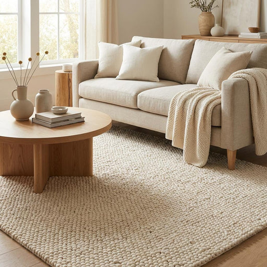 Translation missing: es.Ivory Chunky Wool Area Rug with Thick Looped Texture for Cozy Modern &amp; Minimalist Interiors