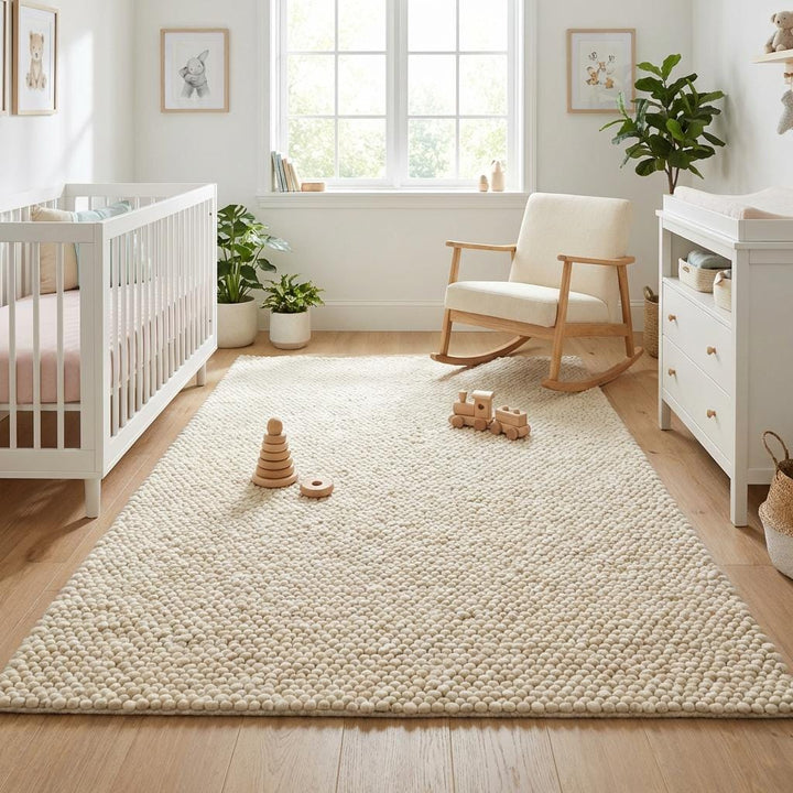 Translation missing: es.Ivory Chunky Wool Area Rug with Thick Looped Texture for Cozy Modern &amp; Minimalist Interiors
