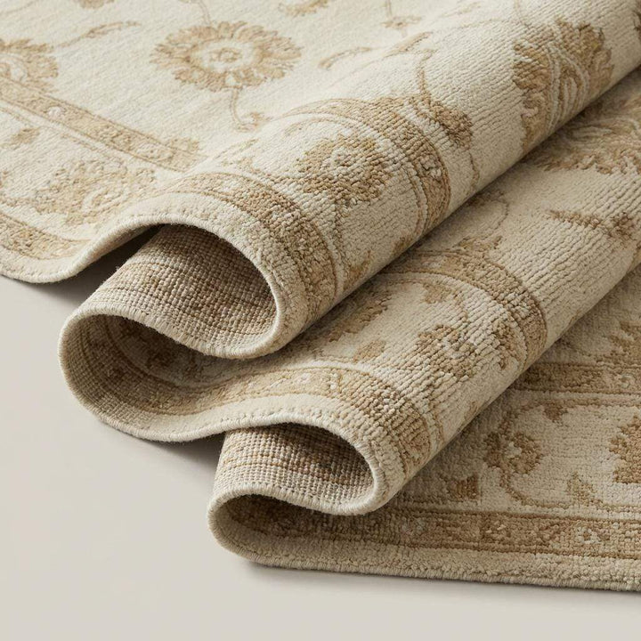 Translation missing: en.Ivory Oushak Area Rug, Hand Knotted Wool Floral Living Room Rug