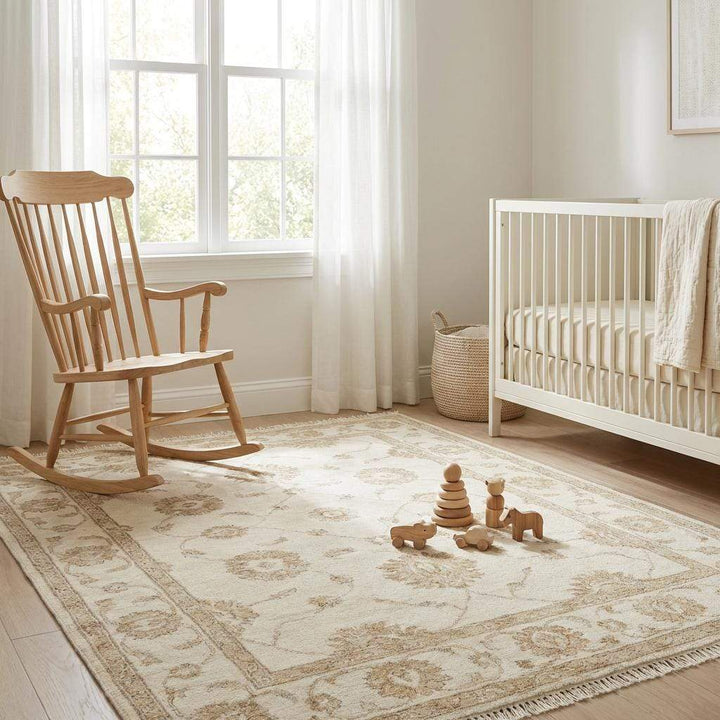 Translation missing: en.Ivory Oushak Area Rug, Hand Knotted Wool Floral Living Room Rug