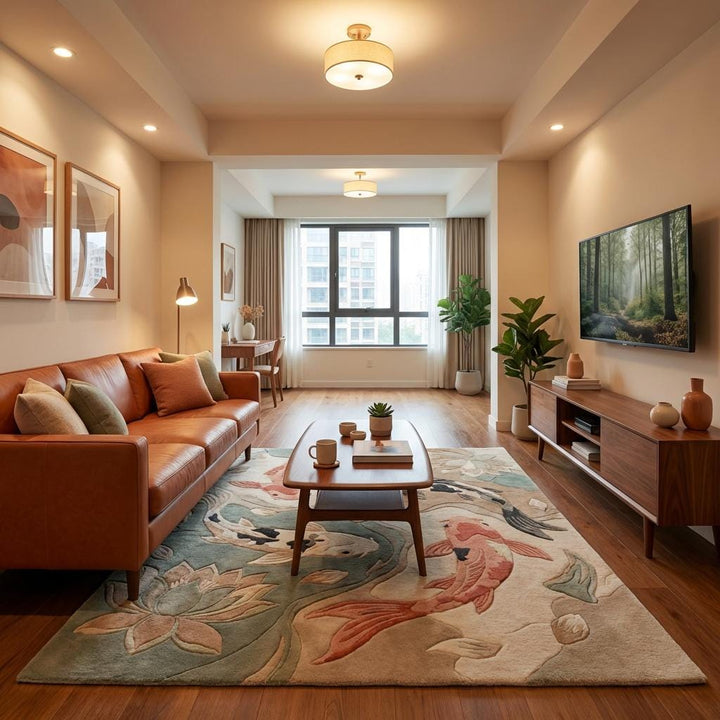 Translation missing: en.Koi Fish Area Rug, Japanese Zen Lotus Pond Living Room Floor Decor