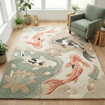 Translation missing: en.Japanese koi fish area rug with lotus pond design for serene living room decor