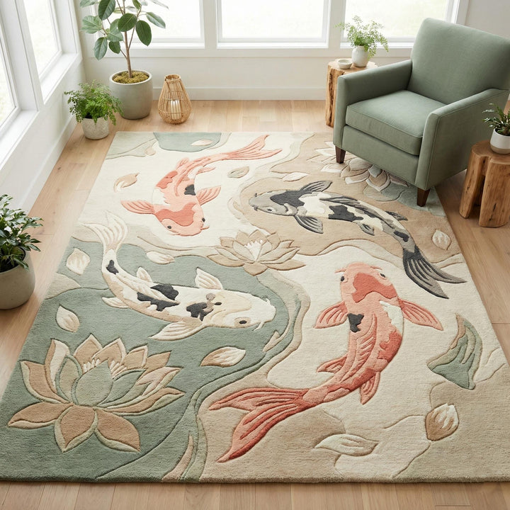 Translation missing: en.Japanese koi fish area rug with lotus pond design for serene living room decor