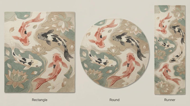 Translation missing: en.Koi Fish Area Rug, Japanese Zen Lotus Pond Living Room Floor Decor