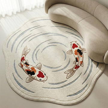 Translation missing: fr.Koi fish area rug with soft water ripples in neutral tones for a calm Japandi living room or nursery