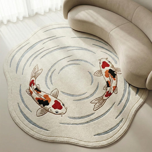 Translation missing: es.Koi fish area rug with soft water ripples in neutral tones for a calm Japandi living room or nursery