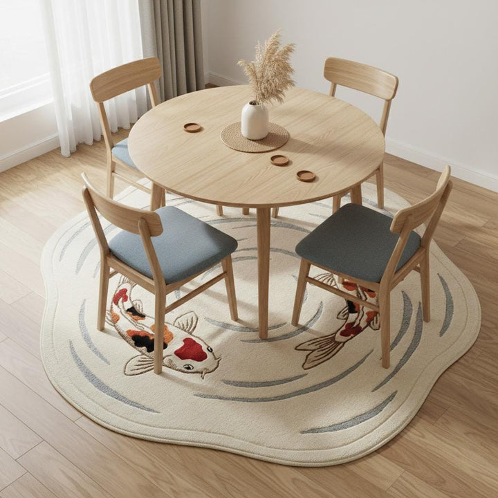 Translation missing: es.Soft koi fish area rug styled in a nursery, highlighting cozy texture, calming colors, child-friendly design, and gentle artistic fish pattern ideal for a peaceful kids’ room