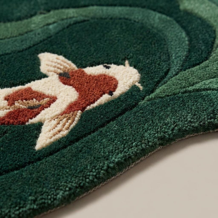 Translation missing: es.Koi Fish Hand Tufted Green Rug Organic Shape Modern Living Room
