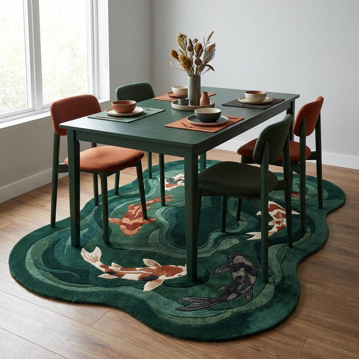 Translation missing: es.Koi Fish Hand Tufted Green Rug Organic Shape Modern Living Room