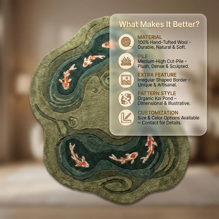 Translation missing: es.Koi Fish Pond Hand Tufted Rug, Irregular Wool Area Carpet