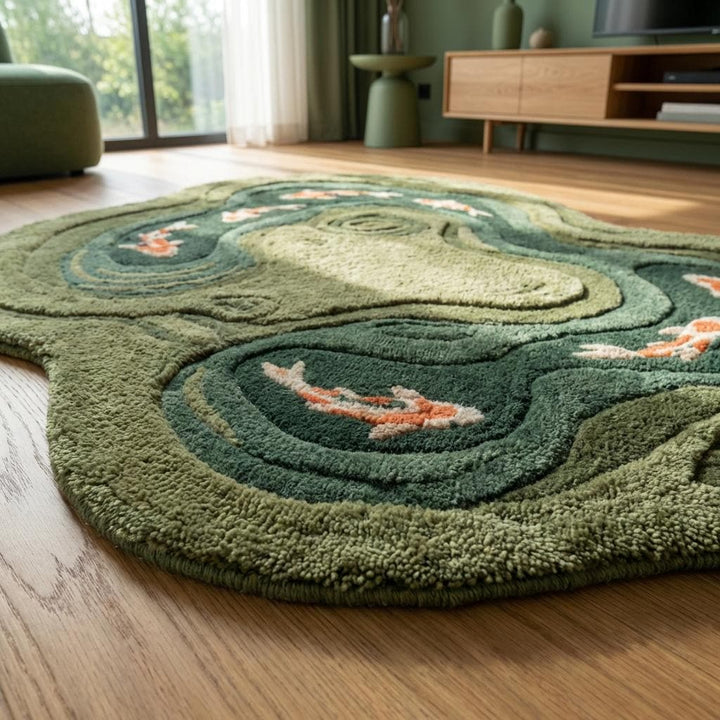 Translation missing: es.Koi Fish Pond Hand Tufted Rug, Irregular Wool Area Carpet
