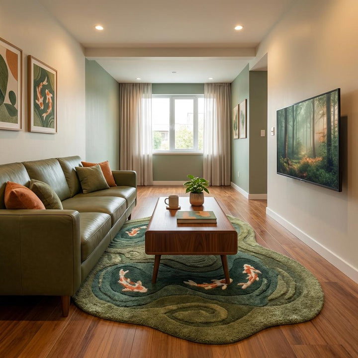 Translation missing: es.Koi Fish Pond Hand Tufted Rug, Irregular Wool Area Carpet