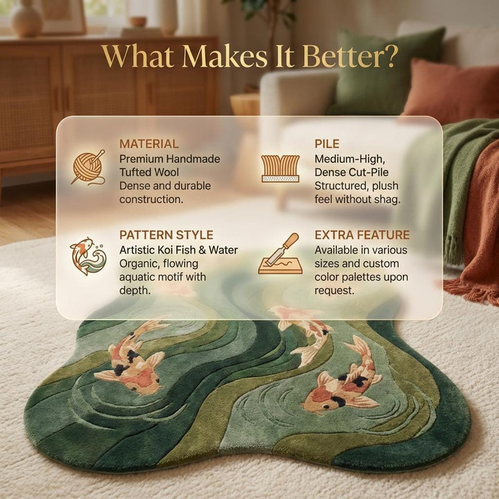 Translation missing: es.Koi Fish Rug Japanese Zen Area Rug Japandi Living Room Decor