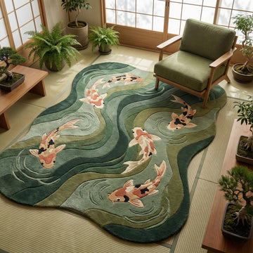 Translation missing: en.Japanese-inspired koi fish rug with sculpted design and soft plush texture for Japandi living room decor