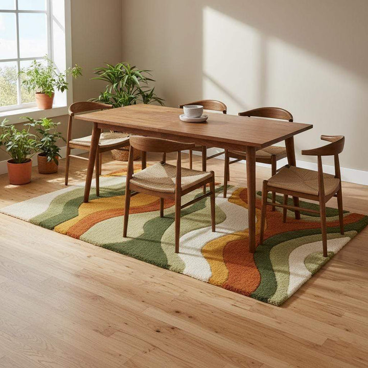 Translation missing: es.Large Wavy Area Rug — Retro Boho Shag Tufted Rug, Mid-Century Modern Living Room Carpet, Orange Green Cream Abstract Accent
