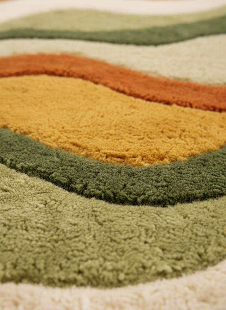 Translation missing: es.Large Wavy Area Rug — Retro Boho Shag Tufted Rug, Mid-Century Modern Living Room Carpet, Orange Green Cream Abstract Accent