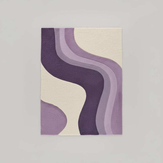 Translation missing: es.Modern retro lavender area rug with curvy stripe pattern and plush tufted surface
