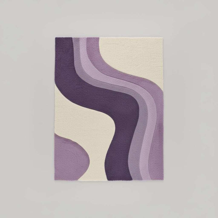 Translation missing: es.Modern retro lavender area rug with curvy stripe pattern and plush tufted surface