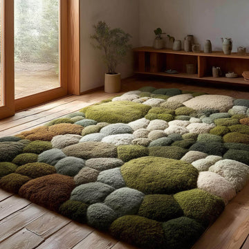 Translation missing: es.Luxurious moss-texture hand-tufted area rug in green and cream hues for natural home décor