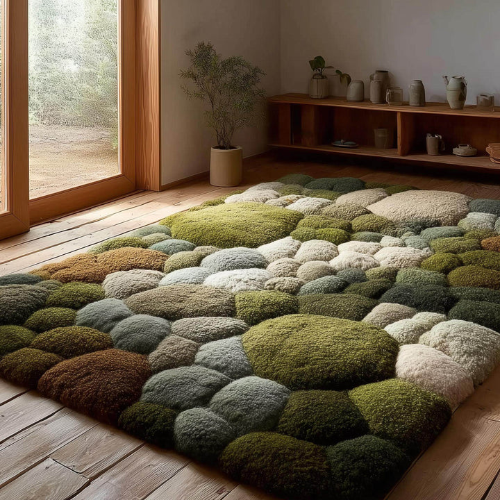 Translation missing: es.Luxurious moss-texture hand-tufted area rug in green and cream hues for natural home décor