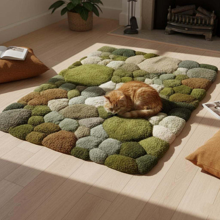 Translation missing: es.Luxurious Moss-Texture Hand-Tufted Area Rug | Biophilic Green Statement Floor Piece | Living Room Natural Home Décor | Olive Sage Cream