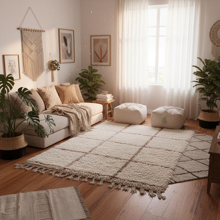 Translation missing: es.Luxury Cream Moroccan Shag Rug – Plush Berber Area Rug, Soft Boho Living Room Carpet, Handwoven High-Pile Wool Style Rug, Neutral Home Decor